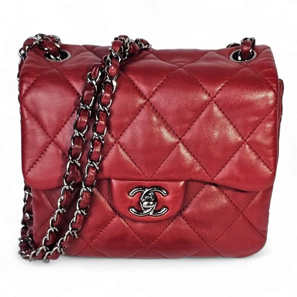 CHANEL CC Logo Mini Matelasse Double Chain Shoulder Bag Leather Red CC Quilted - Picture 6 of 16